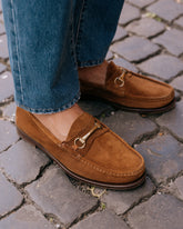 Tobacco Brown Suede Leather Aston Horsebit Loafers – Handcrafted Luxury Slip-On Dress Shoes