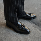Black Smooth Leather Regent Tassel Loafers – Handcrafted Luxury Slip-On Dress Shoes
