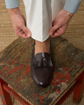 Dark Brown Antiqued Leather Beaumont Belgian Tassel Loafers – Handcrafted Luxury Slip-On Dress Shoes