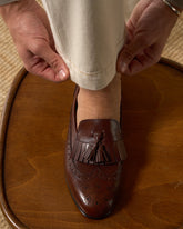 Brown Antiqued Leather Sterling Tassel Loafers – Handcrafted Luxury Slip-On Dress Shoes