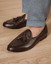 Dark brown Deer Leather Savile Tassel Loafers – Handcrafted Luxury Slip-On Dress Shoes