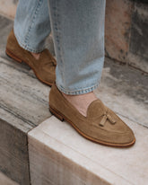 Sand Suede Leather Verona Tassel Loafers – Handcrafted Luxury Slip-On Dress Shoes