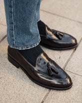 Dark brown Smooth Abraded Leather Regent Tassel Loafers – Handcrafted Luxury Slip-On Dress Shoes