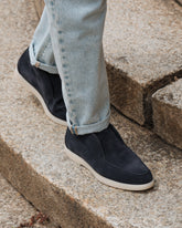 Blue Suede Leather Caldera Casual Loafers – Handcrafted Luxury Slip-On Dress Shoes