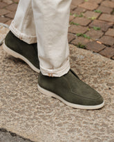 Green Suede Leather Lucerne Casual Loafers – Handcrafted Luxury Slip-On Dress Shoes