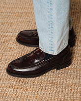 Burgundy Brown Leather Montclair Penny Loafers – Handcrafted Luxury Slip-On Dress Shoes