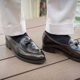 Dark brown Smooth Abraded Leather Harrington Tassel Loafers – Handcrafted Luxury Slip-On Dress Shoes