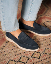 Blue Suede Leather Brighton Casual Loafers – Handcrafted Luxury Slip-On Dress Shoes