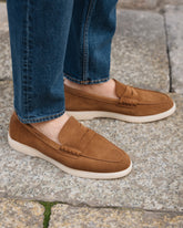 Tobacco brown Suede Leather Bristol Casual Loafers – Handcrafted Luxury Slip-On Dress Shoes