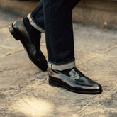 Black Cordovan Leather Hudson Penny Loafers – Handcrafted Luxury Slip-On Dress Shoes