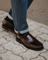 Burgundy brown Smooth Abraded Leather Marlowe Penny Loafers – Handcrafted Luxury Slip-On Dress Shoes
