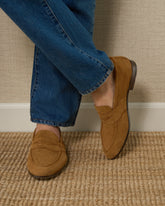 Tobacco brown Washed Suede Leather Hamilton Penny Loafers – Handcrafted Luxury Slip-On Dress Shoes
