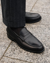 Black Smooth Leather Sterling Penny Loafers – Handcrafted Luxury Slip-On Dress Shoes