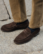 Dark brown Suede Leather Monaco Penny Loafers – Handcrafted Luxury Slip-On Dress Shoes