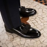 Black Smooth Leather Savile Tassel Loafers – Handcrafted Luxury Slip-On Dress Shoes
