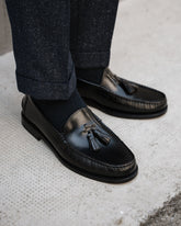 Black Smooth Abraded Leather Beaumont Tassel Loafers – Handcrafted Luxury Slip-On Dress Shoes