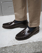 Dark brown Smooth Abraded Leather Montclair Tassel Loafers – Handcrafted Luxury Slip-On Dress Shoes