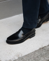 Black Smooth Abraded Leather Verona Penny Loafers – Handcrafted Luxury Slip-On Dress Shoes