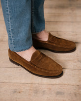 Tobacco brown Suede Leather Westbury Penny Loafers – Handcrafted Luxury Slip-On Dress Shoes