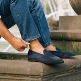 Blue Suede Leather Prescott Penny Loafers – Handcrafted Luxury Slip-On Dress Shoes