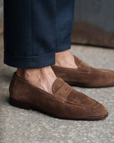 Dark brown Suede Leather Harrington Penny Loafers – Handcrafted Luxury Slip-On Dress Shoes
