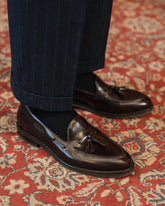 Burgundy brown Smooth Abraded Leather Cambridge Tassel Loafers – Handcrafted Luxury Slip-On Dress Shoes