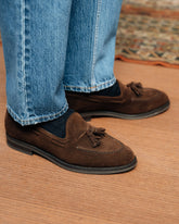 Dark brown Greased suede calf leather Mayfair Tassel Loafers – Handcrafted Luxury Slip-On Dress Shoes