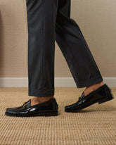 Black Smooth Abraded Leather Brighton Horsebit Loafers – Handcrafted Luxury Slip-On Dress Shoes
