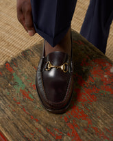 Burgundy brown Smooth Abraded Leather Oxford Horsebit Loafers – Handcrafted Luxury Slip-On Dress Shoes