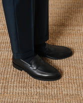 Black Smooth Leather Kingsbridge Penny Loafers – Handcrafted Luxury Slip-On Dress Shoes