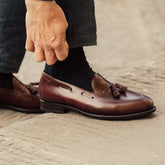 Burgundy brown Cordovan Leather Hawthorne Tassel Loafers – Handcrafted Luxury Slip-On Dress Shoes