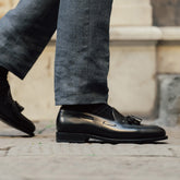 Black Cordovan Leather Leopold Tassel Loafers – Handcrafted Luxury Slip-On Dress Shoes