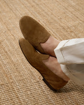 Brown Washed Suede Leather Augustus Casual Loafers – Handcrafted Luxury Slip-On Dress Shoes