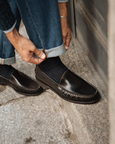Dark brown Smooth Abraded Leather Aston Penny Loafers – Handcrafted Luxury Slip-On Dress Shoes