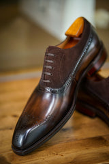 Brown Suede & Tan Leather Brogue Oxfords – Smart Casual Shoes