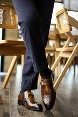 Tan Leather Single Monk Strap Wingtips Oxford Formal Comfortable shoes For Men