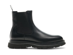 Men,s Premium Black Leather Casual Slip On Wholecut Chunky Chelsea Boots for Men