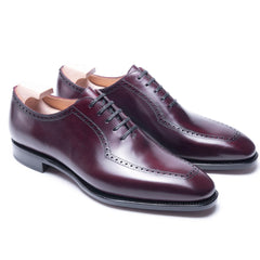 Benedict Luxe: Polished Brogue Oxford Burgundy Leather Formal Shoes for Gentlemen