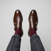 Brown Leather Elveodo Single Monk Strap Dress Shoes - Luxury Men's Formal Dress Shoes