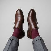 Brown Leather Elviaren Premium Monk Strap Dress Shoes - Premium Men's Leather Formal Footwear
