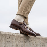Brown Leather Elvuen Luxury Monk Strap Formal Shoes - Luxury Men's Leather Business Shoes