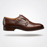 Brown Leather Elvoano Double Monk Strap Dress Shoes - Premium Men's Formal Dress Shoes