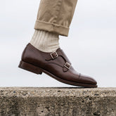 Brown Leather Elveno Premium Monk Strap Dress Shoes - Premium Men's Leather Formal Footwear