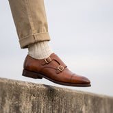 Tan Leather Dovuavin Luxury Monk Strap Formal Shoes - Luxury Men's Leather Business Shoes