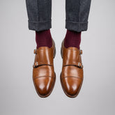 Tan Leather Doveoel Double Monk Strap Dress Shoes - Premium Men's Formal Dress Shoes