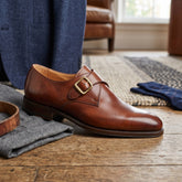 Brown Leather Dovora Double Monk Strap Dress Shoes - Premium Men's Formal Dress Shoes