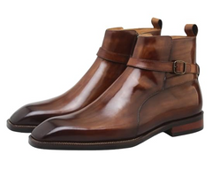 Tan Leather Jodhpur Boots Zipper Closure, Patina Finish, Casual Chelsea Boot Style for men