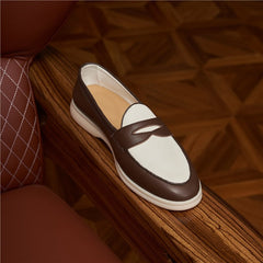 Penny Loafer – Two-Tone Cream & Chocolate Brown with Rubber Sole