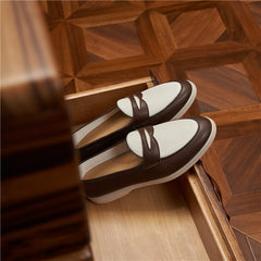 Penny Loafer – Two-Tone Cream & Chocolate Brown with Rubber Sole