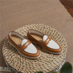 Penny Loafer – Two-Tone White & Tan with Rubber Sole